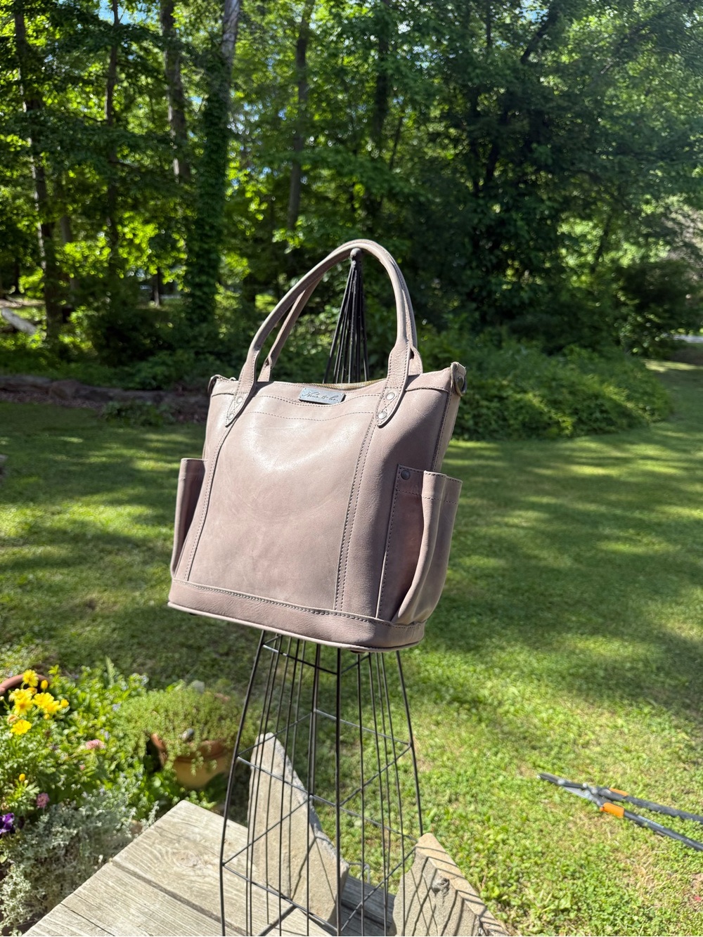 Nena & Co.  Convertible Taupe Leather Tote/hobo with Exterior Pockets